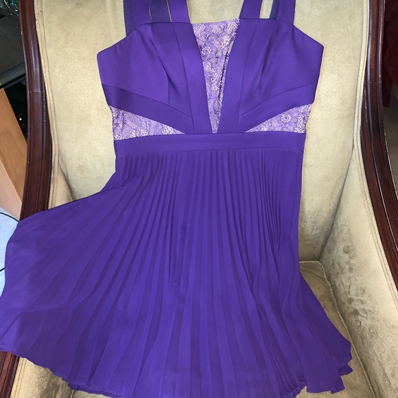 BCBG MaxAzria PlumBerry TENZIN Lace blocked pleated Dress Purple NWOT 0 - Picture 5 of 14